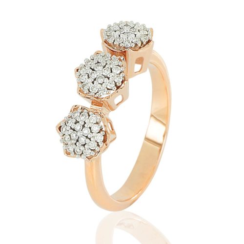 Anello trilogy a fiore in oro 18 kt con diamanti bianchi naturali