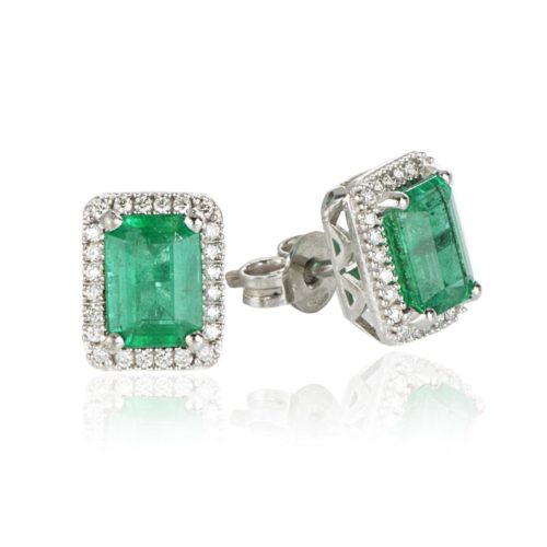 Orecchini in oro bianco 18kt con diamanti e smeraldo - OD574/SM-LB