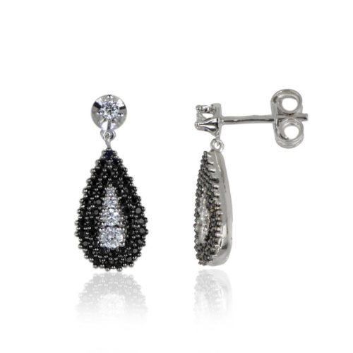 Orecchini in oro bianco 18kt con diamanti bianchi naturali e diamanti neri - OD576/DN-LL