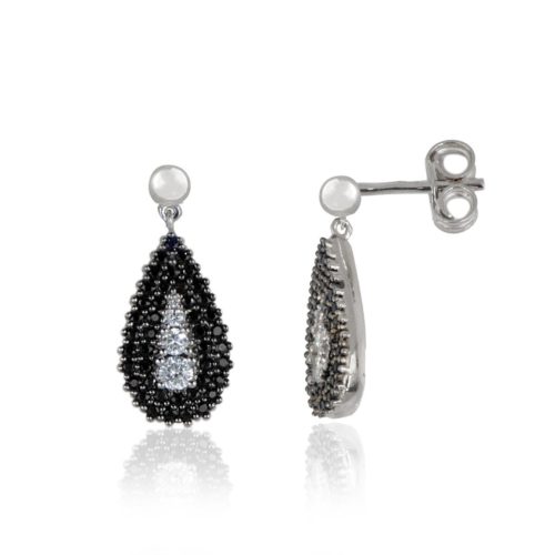 Orecchini in oro bianco 18kt con diamanti bianchi naturali e diamanti neri - OD578/DN-LL