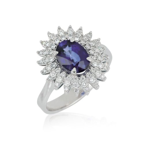 Anello con Diamanti e Pietra Preziosa Centrale - 692