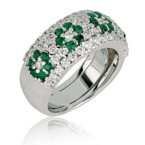Anello a fascia in argento 925 rodiato con pavé di zirconi bianchi e colorati - ZAN546