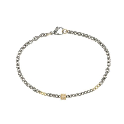 Bracciale in titanio ed oro 18 kt con elemento centrale e pietra - BTU023