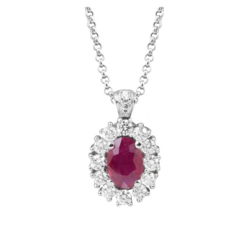 Collana in oro bianco 18kt con diamanti e pietra preziosa centrale - CD490
