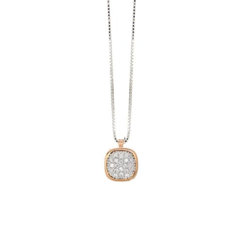 Collana in oro 18 kt con pendente in pavé di diamanti bianchi naturali