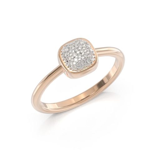 Anello solitario in oro 18 kt con pavé di diamanti bianchi naturali