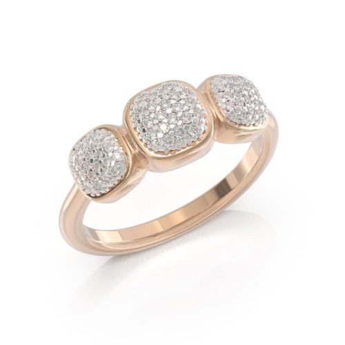 Anello trilogy in oro 18 kt con pavé di diamanti bianchi naturali