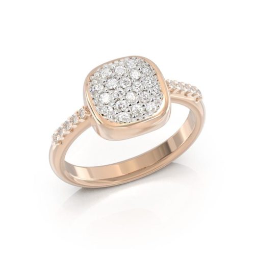 Anello solitario in oro 18 kt con pavé di diamanti bianchi naturali