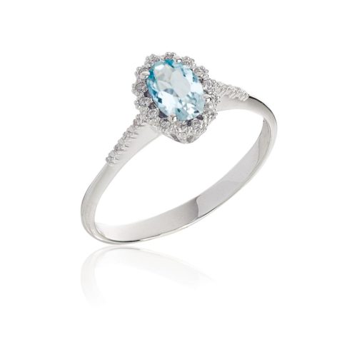 Anello in oro con diamanti ed acquamarina