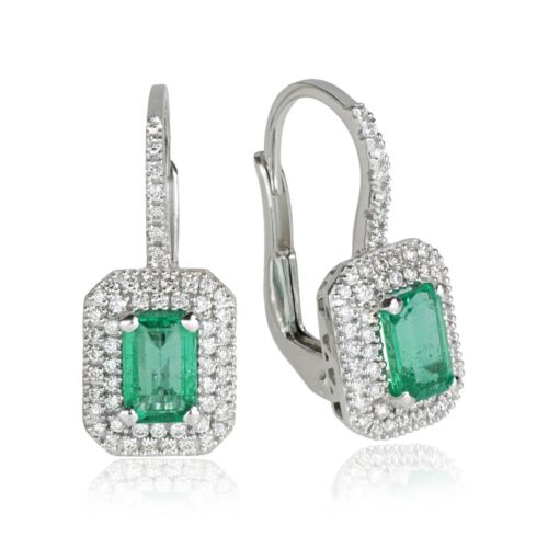 Orecchini a monachella in oro bianco 18kt con diamanti e pietre preziose - OD327